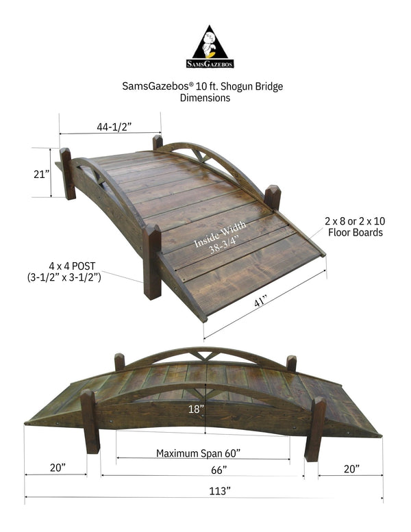 Lawn Mower Bridge Shogun 10 ft. - SamsGazebos Handcrafted Garden Structures