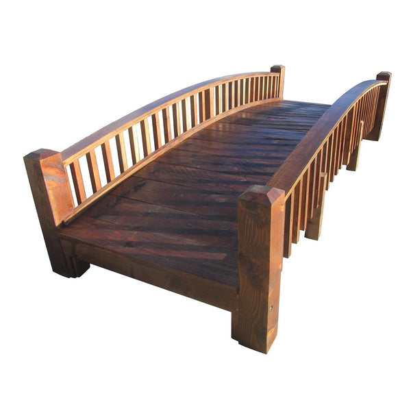 Wooden Garden Bridge Medium Rails Commercial Grade 12 ft. - SamsGazebos Handcrafted Garden Structures