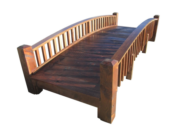 Wooden Garden Bridge Medium Rails Commercial Grade 12 ft. - SamsGazebos Handcrafted Garden Structures