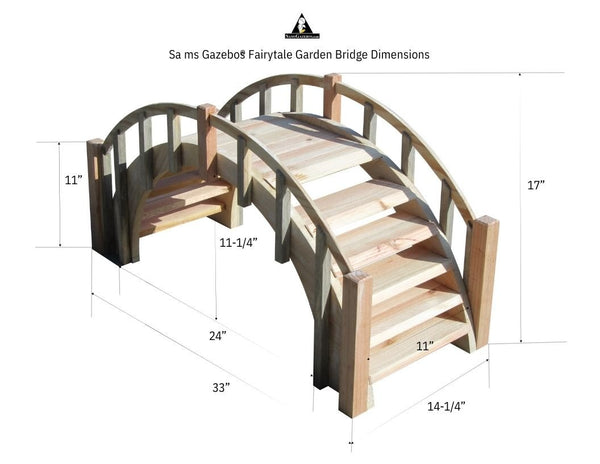 Fairy Tale Small Garden Bridge with Picket Railings 33 Inches Unfinished - SamsGazebos Handcrafted Garden Structures