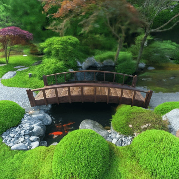 Japanese Wood Garden Bridge 8 ft. - SamsGazebos Handcrafted Garden Structures