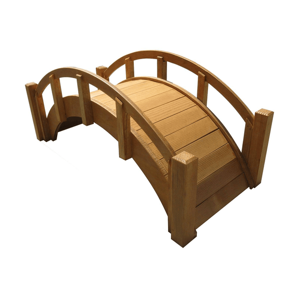 Miniature Japanese Wooden Garden Bridge 25 Inches Tan - SamsGazebos Handcrafted Garden Structures