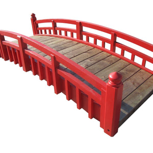 Japanese Taiko Wooden Garden Bridge with Finials 8 ft. - SamsGazebos Handcrafted Garden Structures