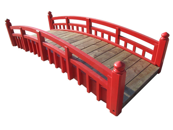 Japanese Taiko Wooden Garden Bridge with Finials 8 ft. - SamsGazebos Handcrafted Garden Structures