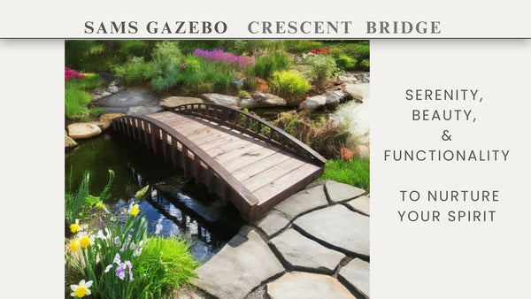 Crescent Japanese Wooden Garden Bridge 8 ft. - SamsGazebos Handcrafted Garden Structures