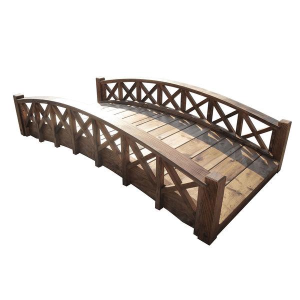 Swan Wooden Garden Bridge with Cross Halving Lattice Railings 6 ft. - SamsGazebos Handcrafted Garden Structures