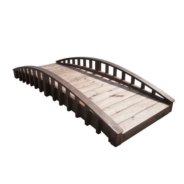 Crescent Japanese Wooden Garden Bridge 8 ft. - SamsGazebos Handcrafted Garden Structures