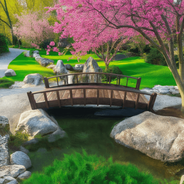 Japanese Wood Garden Bridge 8 ft. - SamsGazebos Handcrafted Garden Structures