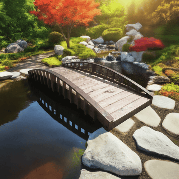 Crescent Japanese Wooden Garden Bridge 8 ft. - SamsGazebos Handcrafted Garden Structures