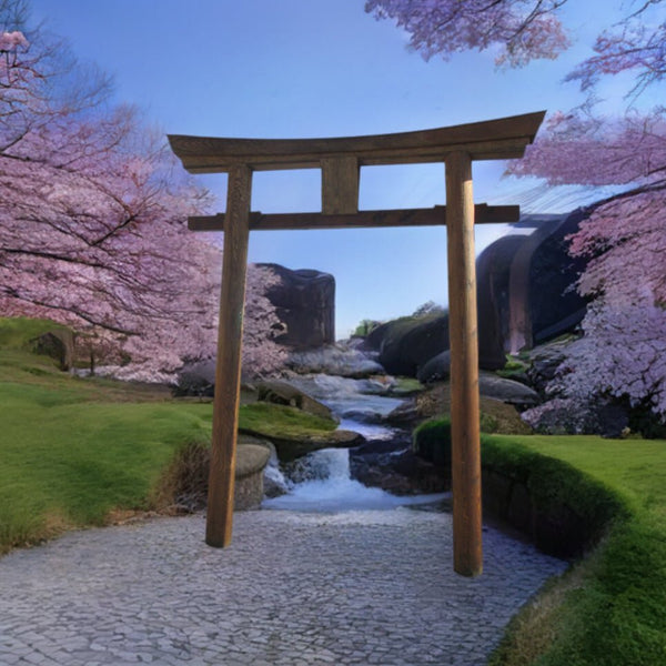 Torii - Japanese Torii Gate 8 Foot Myojin Style water falls cherry blossom 