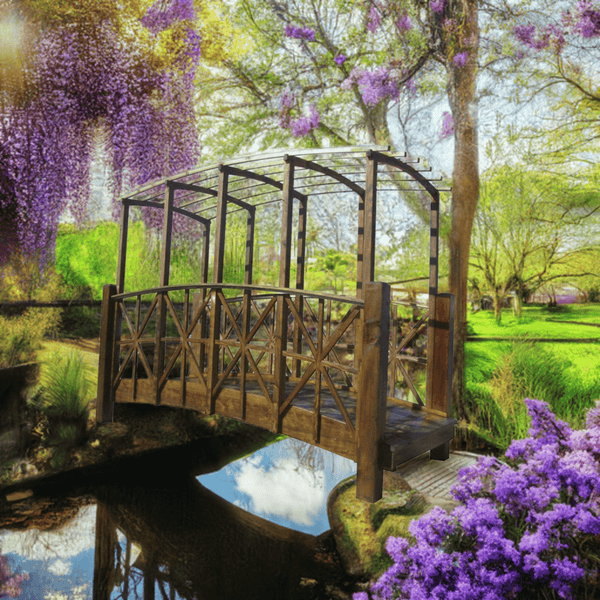 Wisteria Garden Bridge with Pergola 12 ft. - SamsGazebos Handcrafted Garden Structures