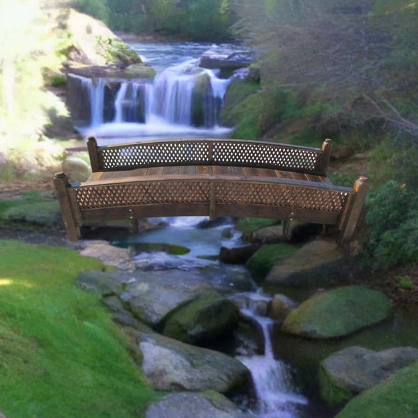 Butterfly Garden Bridge Medium Diamond Lattice Railings Commercial Grade 12 ft. - SamsGazebos Handcrafted Garden Structures