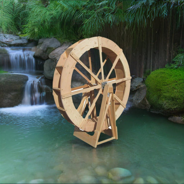 Water Wheel - 4 Foot Japanese Wooden Water Wheel Free Standing