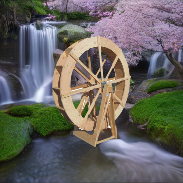 Japanese Wooden Water Wheel 5 ft - SamsGazebos Handcrafted Garden Structures