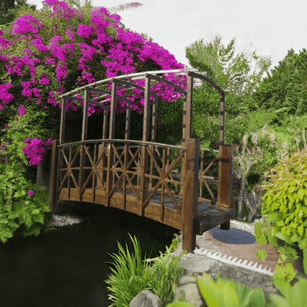 Wisteria Garden Bridge with Pergola 12 ft. - SamsGazebos Handcrafted Garden Structures