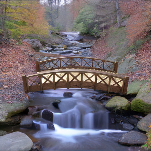 Swan Wooden Garden Bridge with Cross Halving Lattice Railings 6 ft. - SamsGazebos Handcrafted Garden Structures