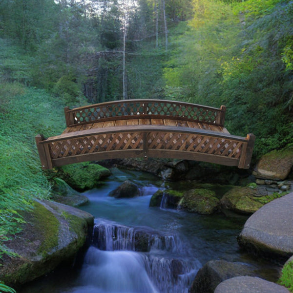 Butterfly Garden Bridge with Diamond Lattice Railings 6 ft. - SamsGazebos Handcrafted Garden Structures