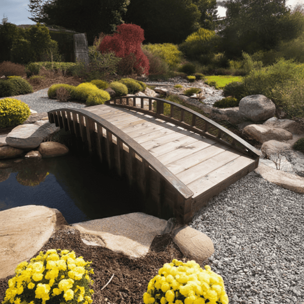 Crescent Japanese Wooden Garden Bridge 8 ft. - SamsGazebos Handcrafted Garden Structures