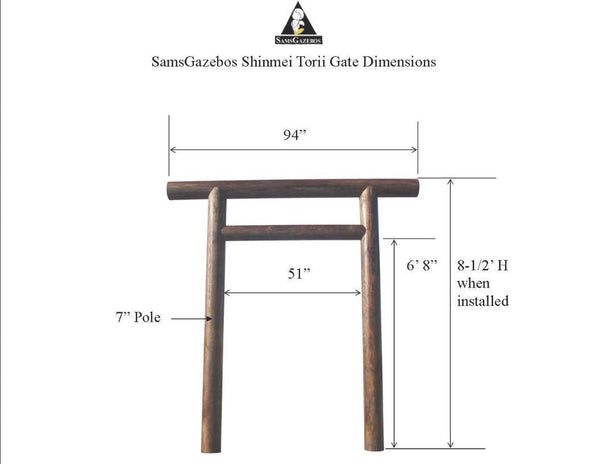 Japanese Torii Gate 8 feet Shinmei Style - SamsGazebos Handcrafted Garden Structures